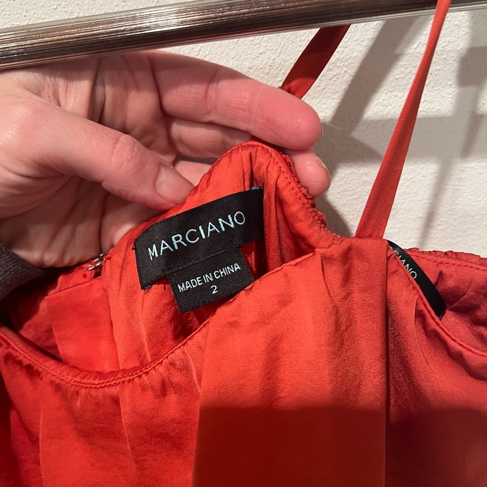 Marciano Orange Thin Strap Flounce Top High Low Flowy Dress Size 2 - Picture 4 of 7